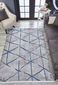 Modern Grey and Blue Geometric Area Rug