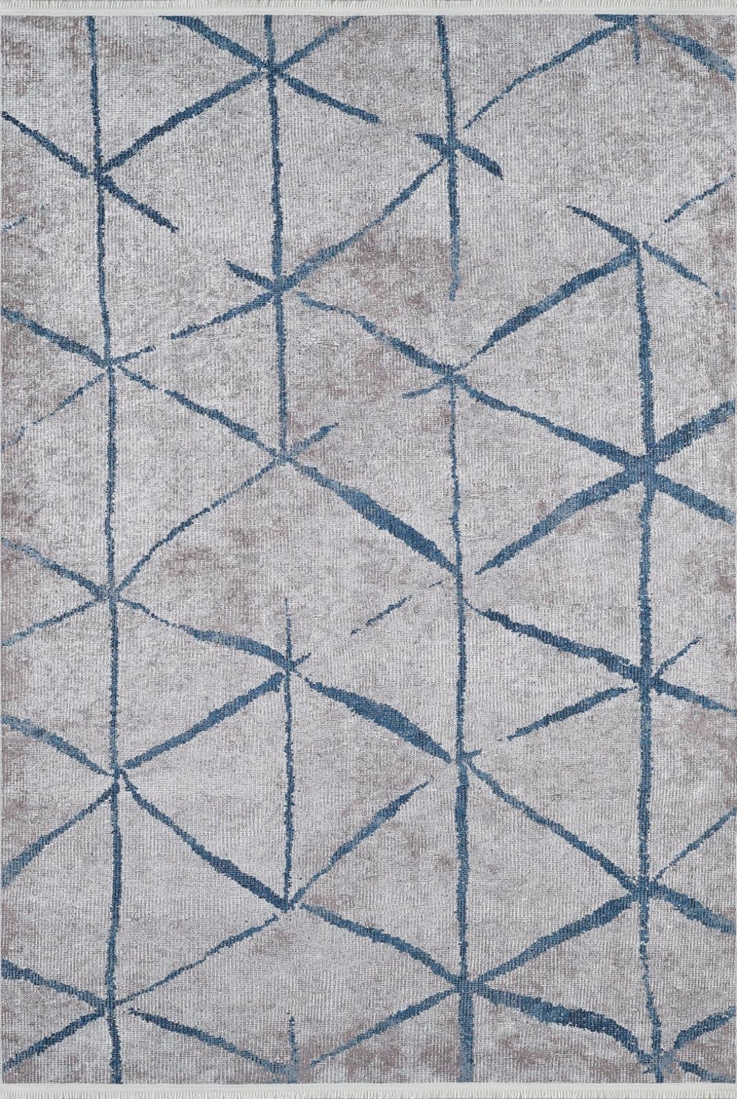 Antrasit Gri Geometrik Modern Halı - Yıkanabilir - Kaymaz Taban - Pati Dostu