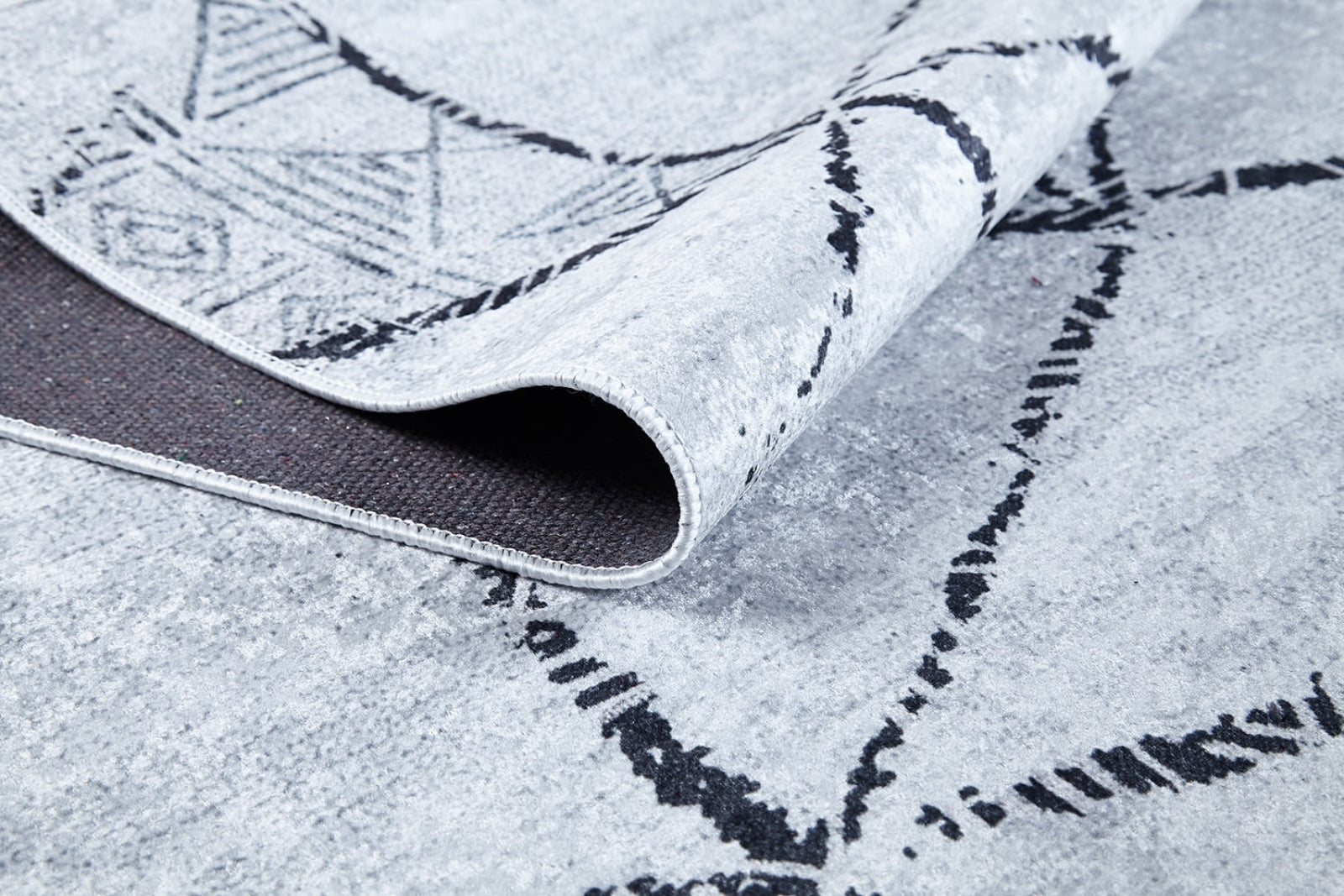 Kabal Gri Geometrik Dijital Baskı Halı Halınet