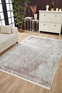 Distressed Abstract Patterned Grey White Digitally Printed Rug Anti-Allergic