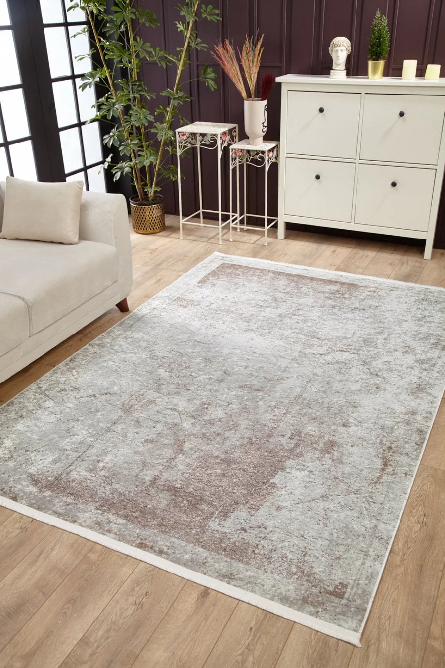 Gri Minimalist Modern Halı - Yıkanabilir - Kaymaz Taban - Pati Dostu