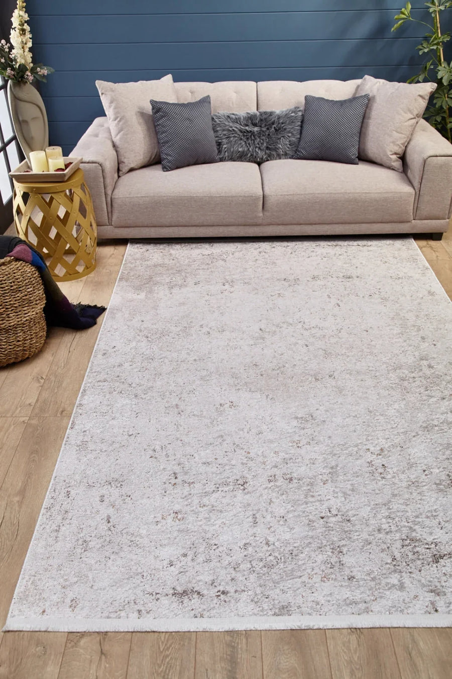 Gri Dokulu Minimalist Halı - Yıkanabilir - Kaymaz Taban - Pati Dostu