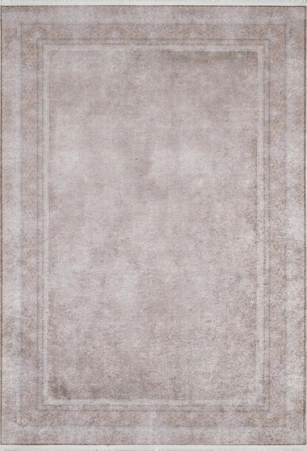 Krem Bordürlü Minimalist Halı - Yıkanabilir - Kaymaz Taban - Pati Dostu
