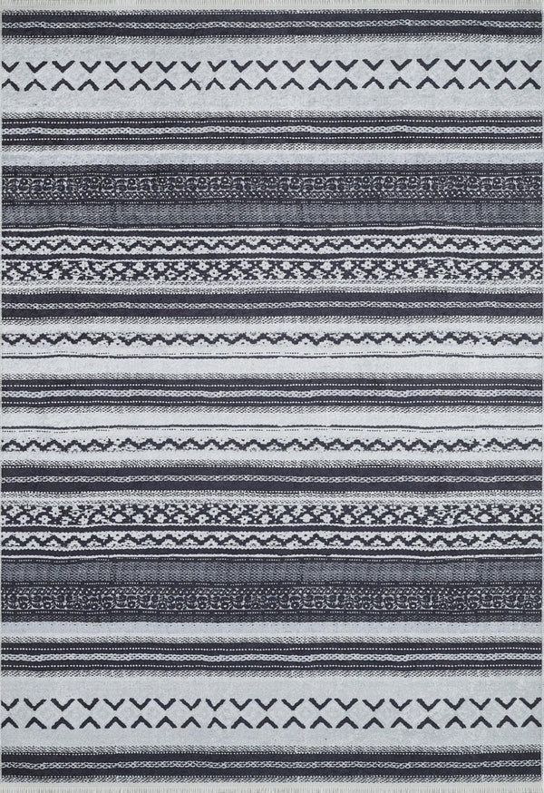 Antrasit Gri Geometrik Minimalist Halı - Yıkanabilir - Kaymaz Taban - Pati Dostu