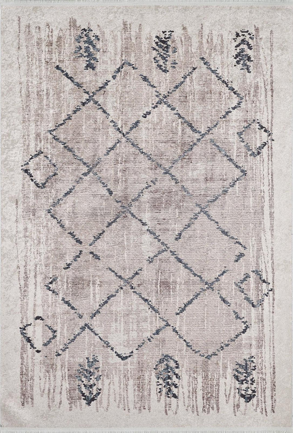 Bej Krem Geometrik Minimalist Halı - Yıkanabilir - Kaymaz Taban - Pati Dostu
