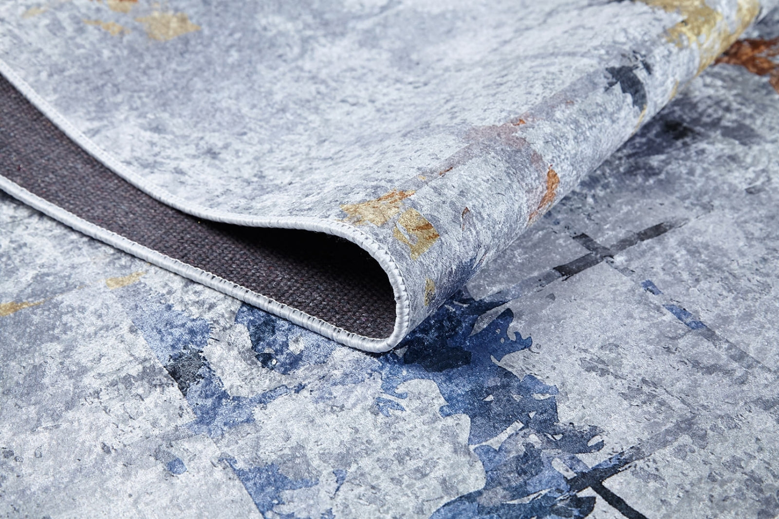 Jatoi Mavi Geometrik Dijital Baskı Halı Halınet