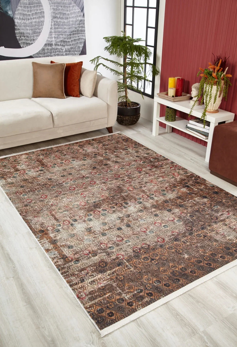 Vizon Dokulu Modern Halı - Yıkanabilir - Kaymaz Taban - Pati Dostu