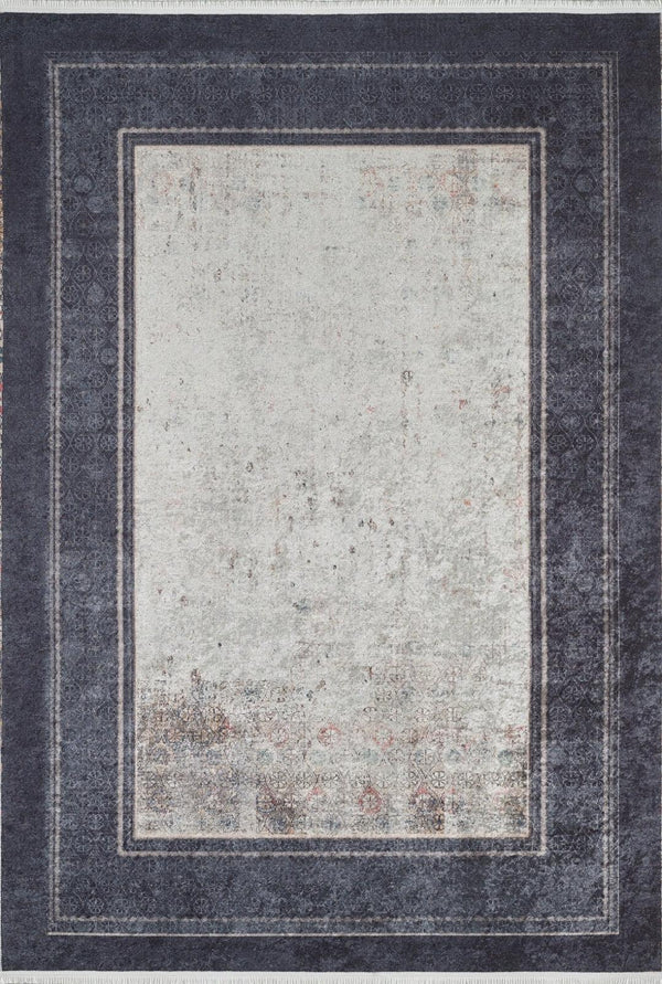 Gri Siyah Bordürlü Minimalist Halı - Yıkanabilir - Kaymaz Taban - Pati Dostu