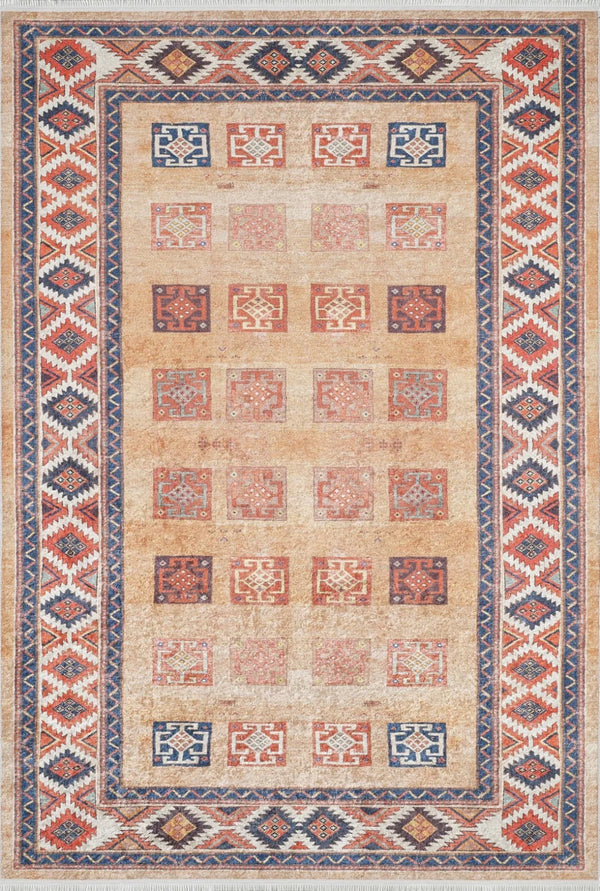 Geometrik Kareli Halı - Yıkanabilir - Kaymaz Taban - Pati Dostu