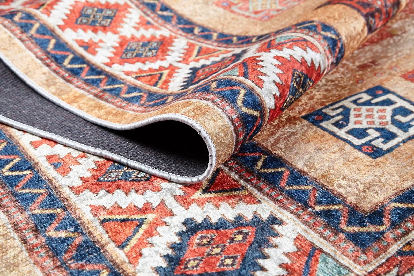 Geometrik Kareli Halı - Yıkanabilir - Kaymaz Taban - Pati Dostu