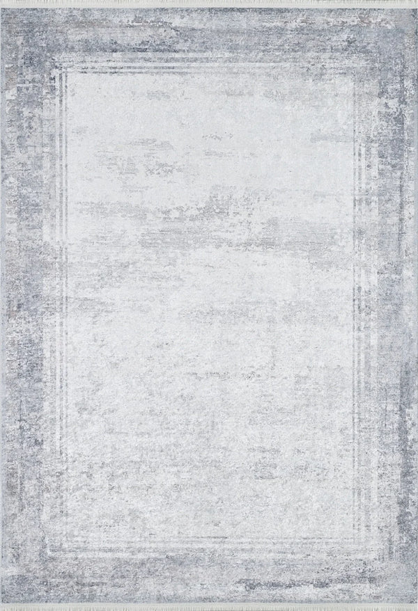 Distressed Look Grey White Abstract Pattern Digitally Printed Rug