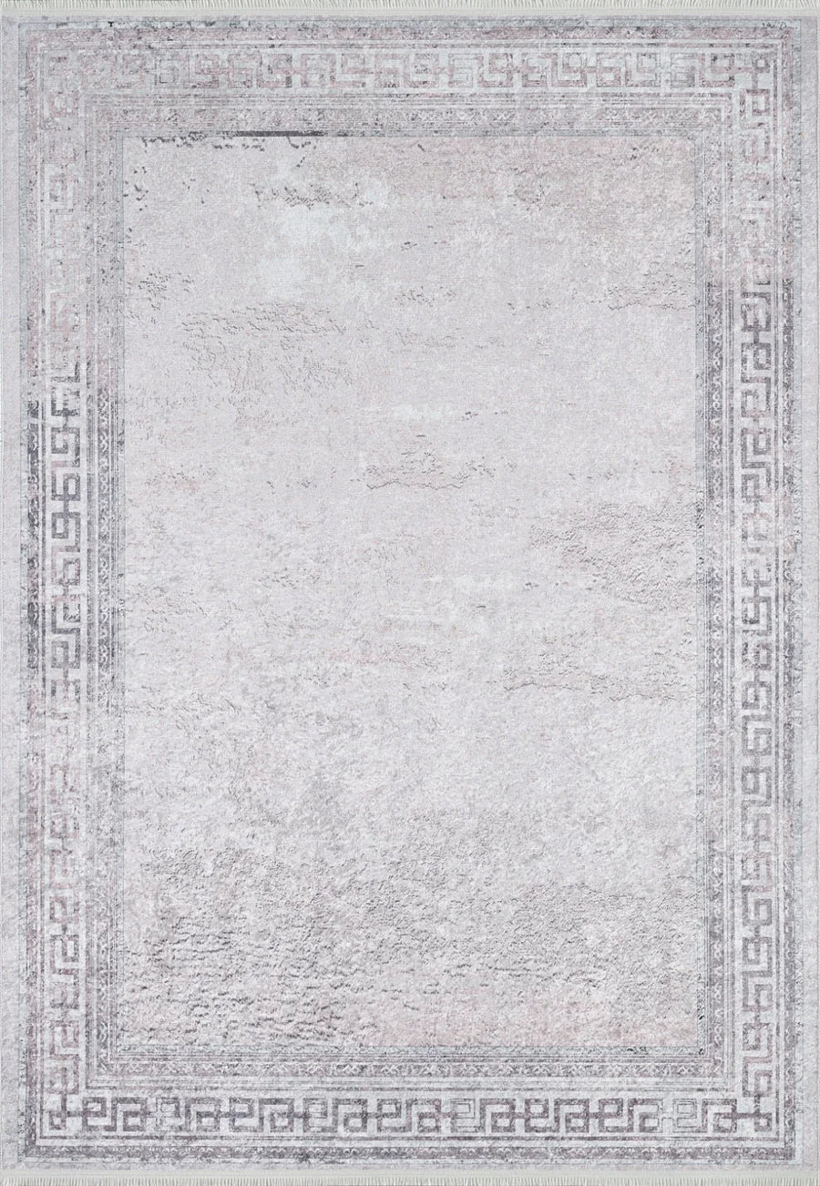 Alfombra de outlet con estampado digital, diseño moderno con cenefa gris y blanca, polipropileno, 160x230 cm – imagen 2