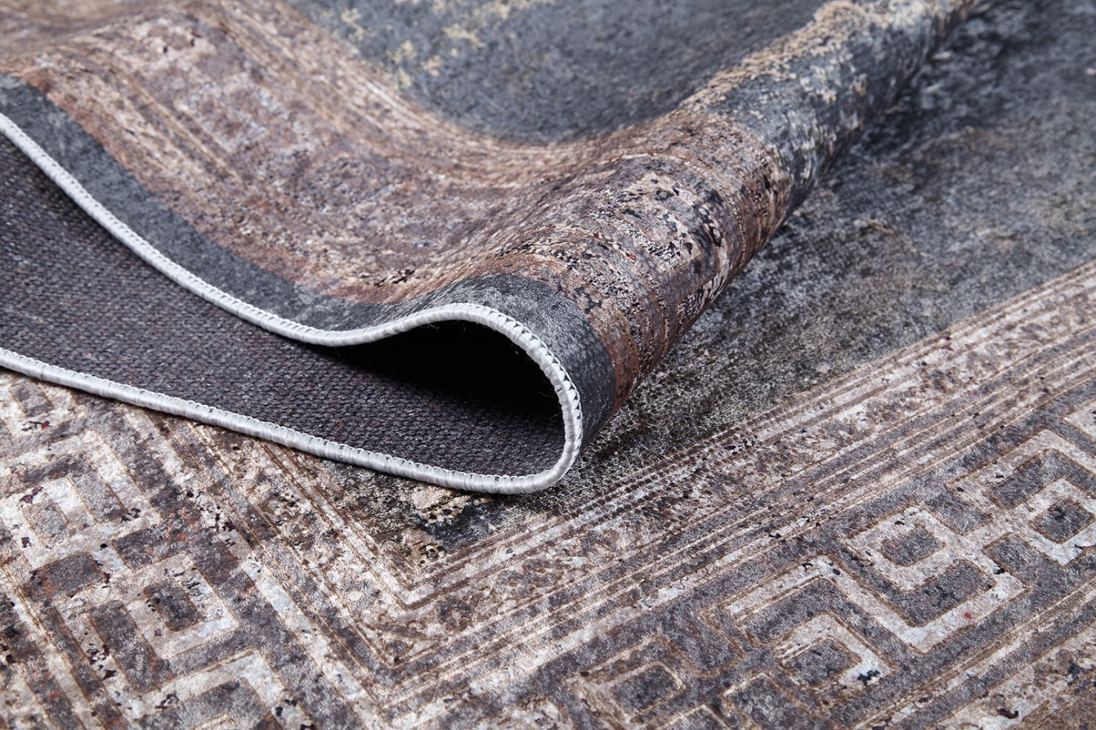 Kolhapur Gri Çerçeveli Dijital Baskı Halı Halınet