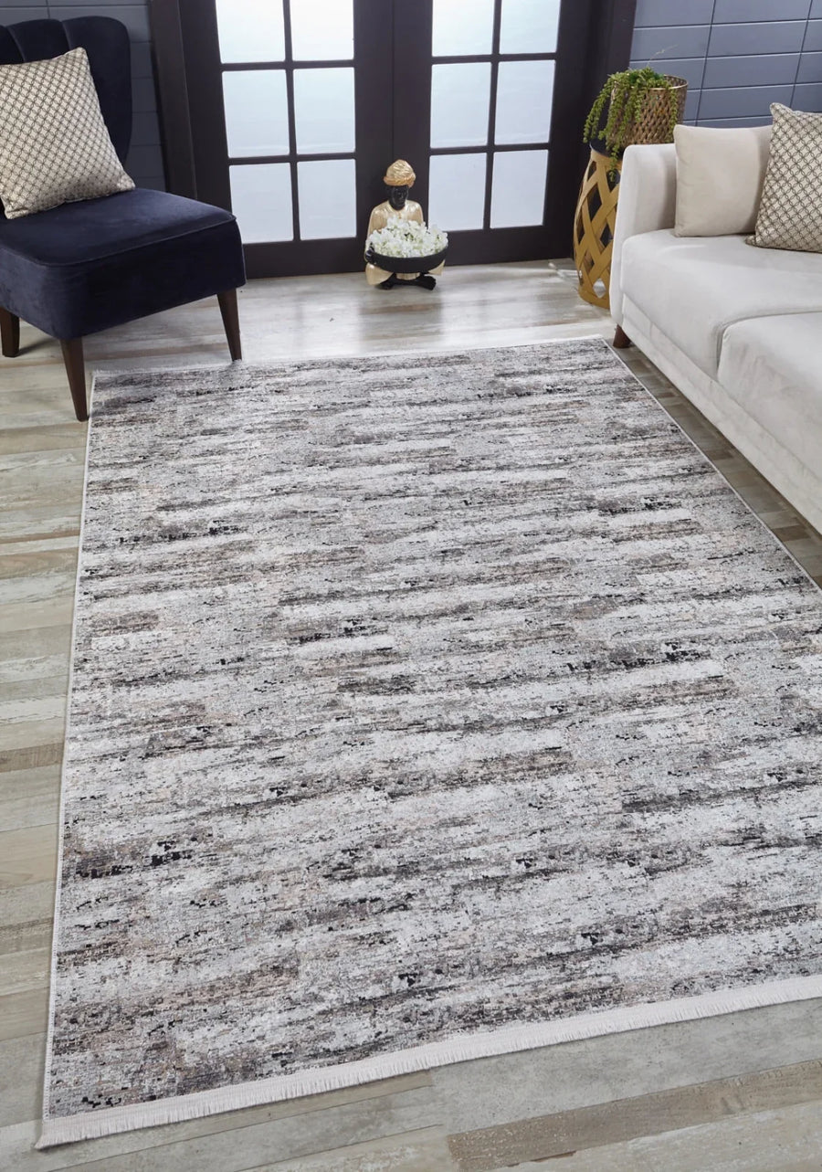 Gri Dokulu Minimalist Halı - Yıkanabilir - Kaymaz Taban - Pati Dostu