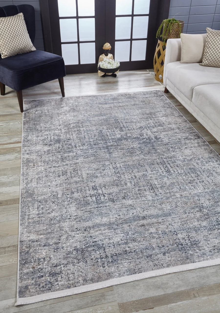 Beyaz Gri Düz Modern Halı - Yıkanabilir - Kaymaz Taban - Pati Dostu