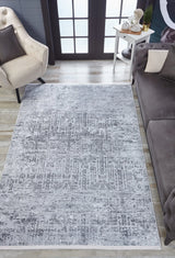 Gray Light Gray Distressed Living Room Rug - Polyester Digital Print
