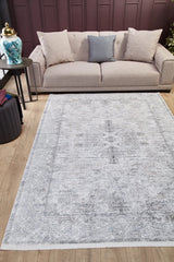 Light Gray Dark Gray Distressed Living Room Rug - Polyester Digital Print