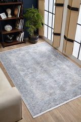 Light Gray Dark Gray Distressed Kitchen Rug - Polyester Digital Print