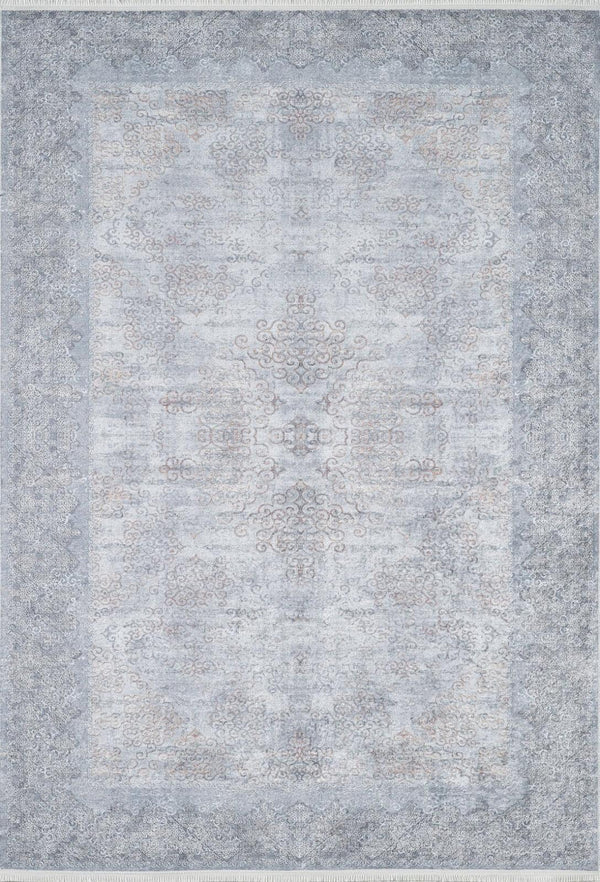 Beyaz Gri Klasik Minimalist Desenli Halı - Yıkanabilir - Kaymaz Taban - Pati Dostu