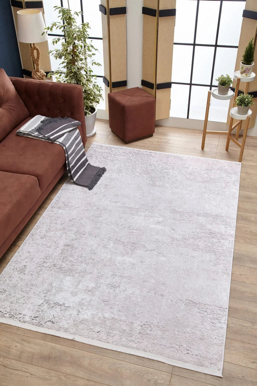 Gri Dokulu Minimalist Halı - Yıkanabilir - Kaymaz Taban - Pati Dostu