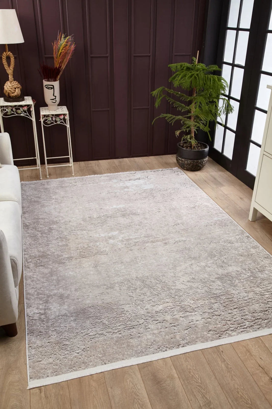 Gri Dokulu Modern Halı - Yıkanabilir - Kaymaz Taban - Pati Dostu