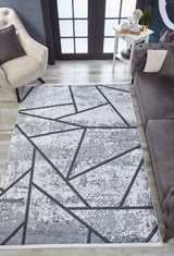 Grey White Distressed Kitchen Runner - Polyester Digital Print