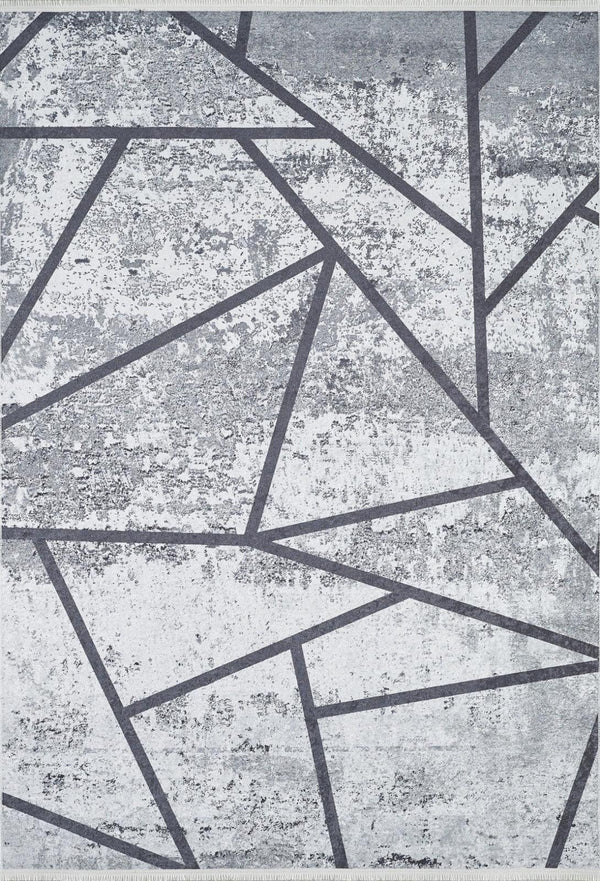 Gri Minimalist Modern Halı - Yıkanabilir - Kaymaz Taban - Pati Dostu