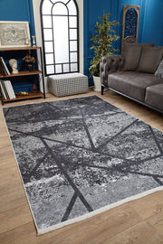 Fergana Antrasit Çizgili Dijital Baskı Halı Halınet