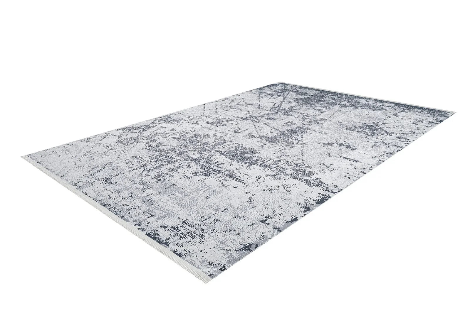 Beyaz Gri Eskitme Modern Halı - Yıkanabilir - Kaymaz Taban - Pati Dostu