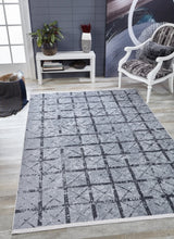 Light Grey Dark Grey Modern Geometric Living Room Rug Grid - Polyester