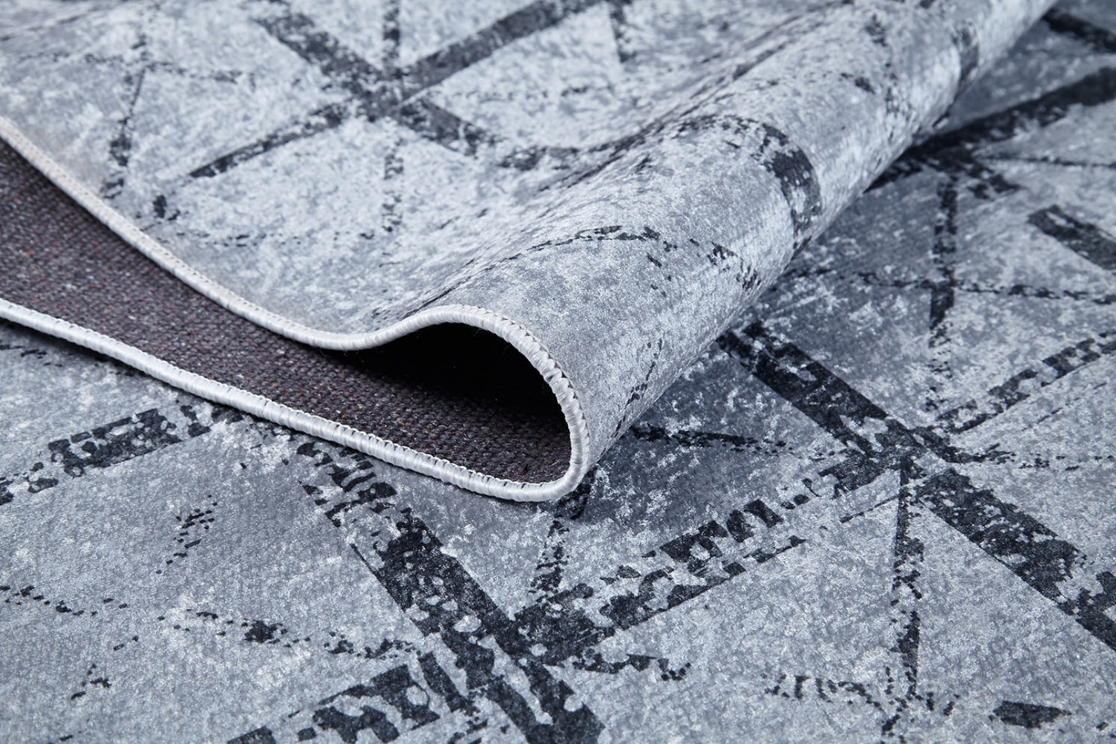 Circig Gri Geometrik Dijital Baskı Halı Halınet