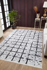 Light Gray Black Modern Geometric Kitchen Rug - Polyester Digital Print