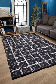 Meshed Siyah Çizgili Dijital Baskı Halı Halınet