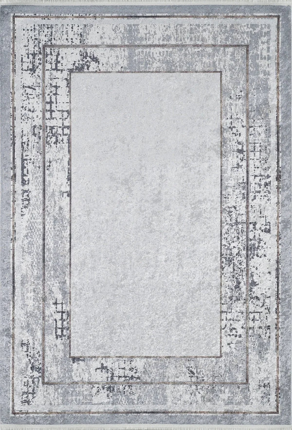 Gri Bordürlü Minimalist Halı - Yıkanabilir - Kaymaz Taban - Pati Dostu