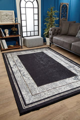Black Grey Classic Pattern Living Room Rug Polyester