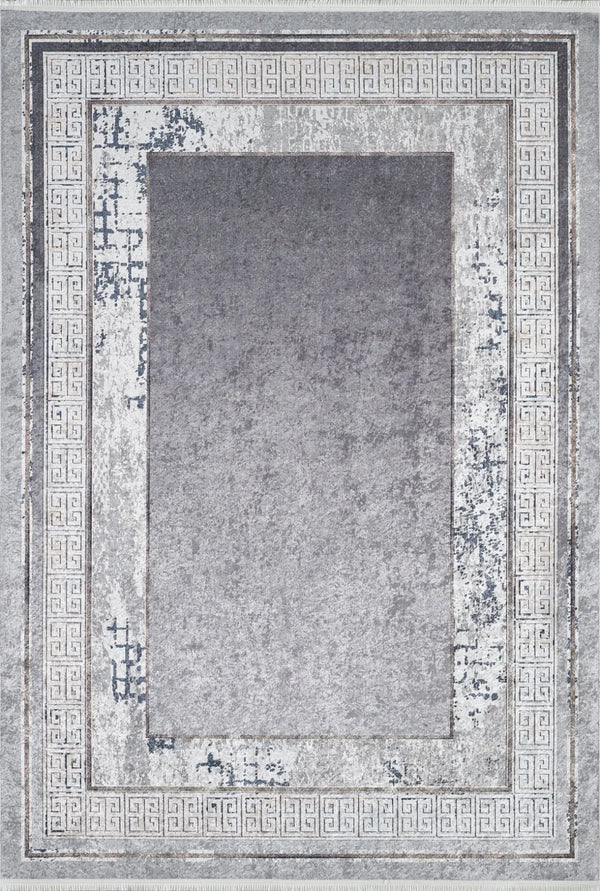 Antrasit Gri Bordürlü Modern Halı - Yıkanabilir - Kaymaz Taban - Pati Dostu