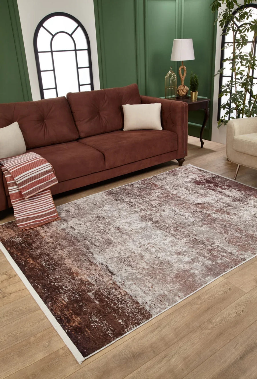Vizon Eskitme Modern Halı - Yıkanabilir - Kaymaz Taban - Pati Dostu