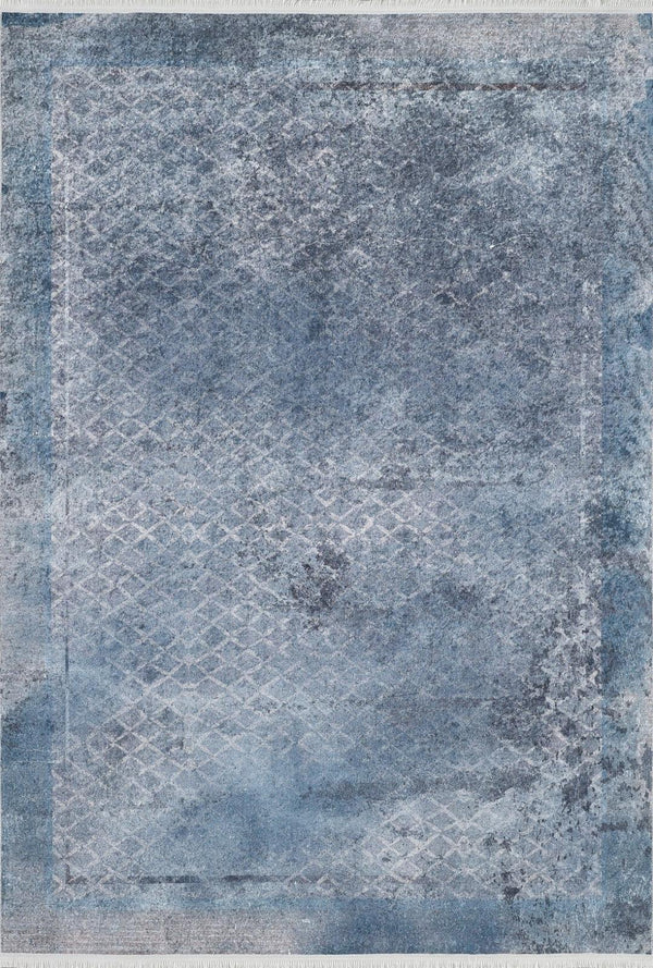 Gri Mavi Eskitme Modern Halı - Yıkanabilir - Kaymaz Taban - Pati Dostu