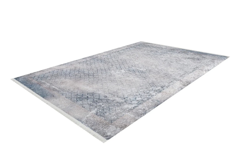 Beyaz Gri Dokulu Modern Halı - Yıkanabilir - Kaymaz Taban - Pati Dostu