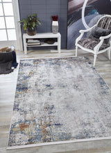 Light Grey Dark Blue Modern Living Room Rug Stained - Polyester