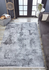 Light Grey Dark Grey Distressed Living Room Rug Abstract Traditional - Polyester