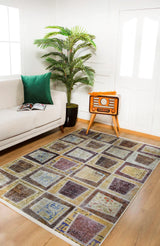 Brown Beige Distressed Living Room Rug - Polyester