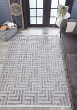 Light Gray Brown-Gray Modern Geometric Living Room Rug - Polyester