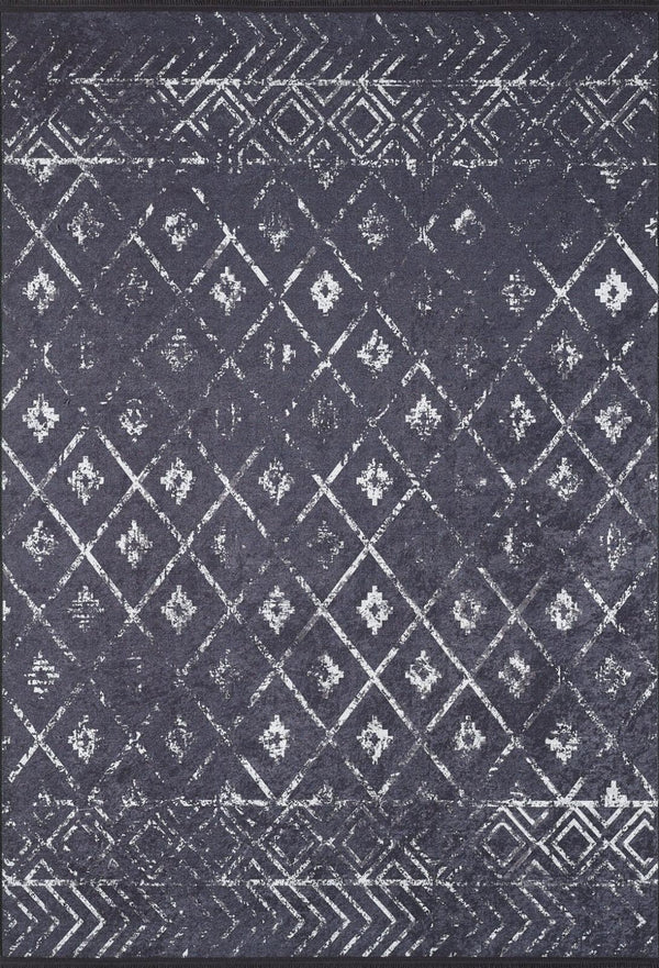 Beyaz Gri Baklava Geometrik Halı - Yıkanabilir - Kaymaz Taban - Pati Dostu