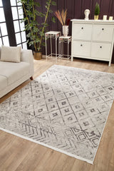 Light Gray Dark Gray Distressed Geometric Living Room Rug