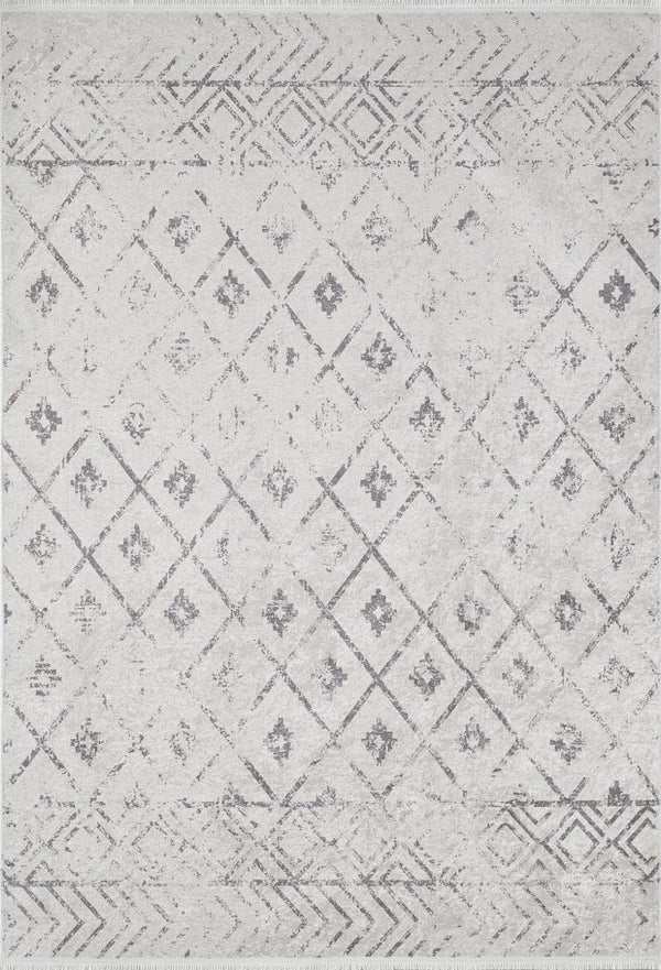 Bej Gri Baklava Geometrik Halı - Yıkanabilir - Kaymaz Taban - Pati Dostu
