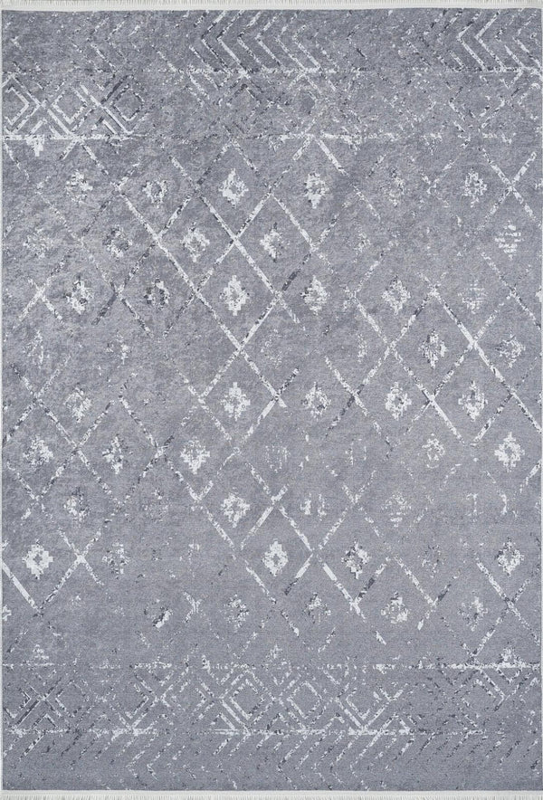 Antrasit Gri Etnik Geometrik Halı - Yıkanabilir - Kaymaz Taban - Pati Dostu