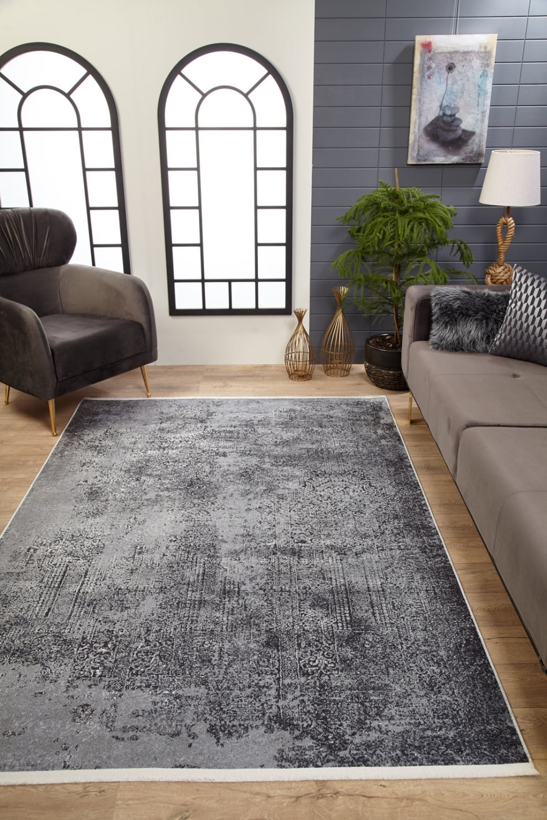 Senendec Gri Modern Dijital Baskı Halı Halınet