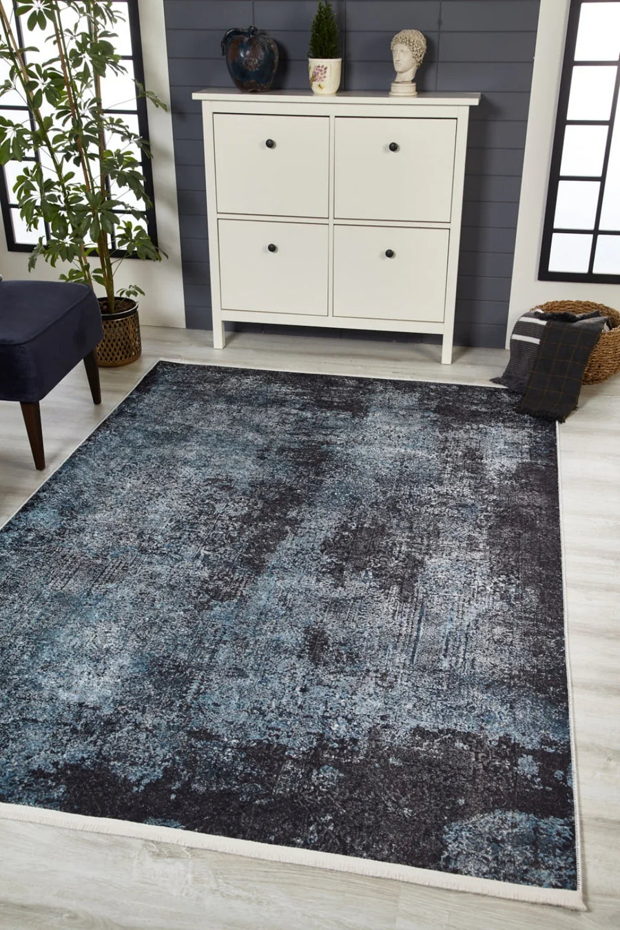 Antrasit Dokulu Modern Halı - Yıkanabilir - Kaymaz Taban - Pati Dostu