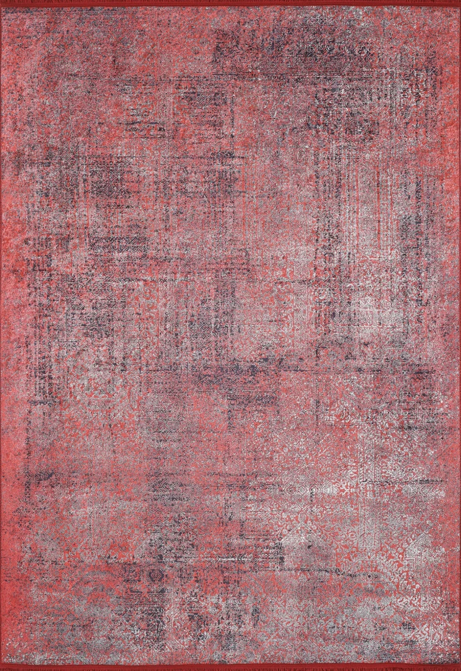 Modern Red and Grey Abstract Area Rug, Machine Washable – in the living room